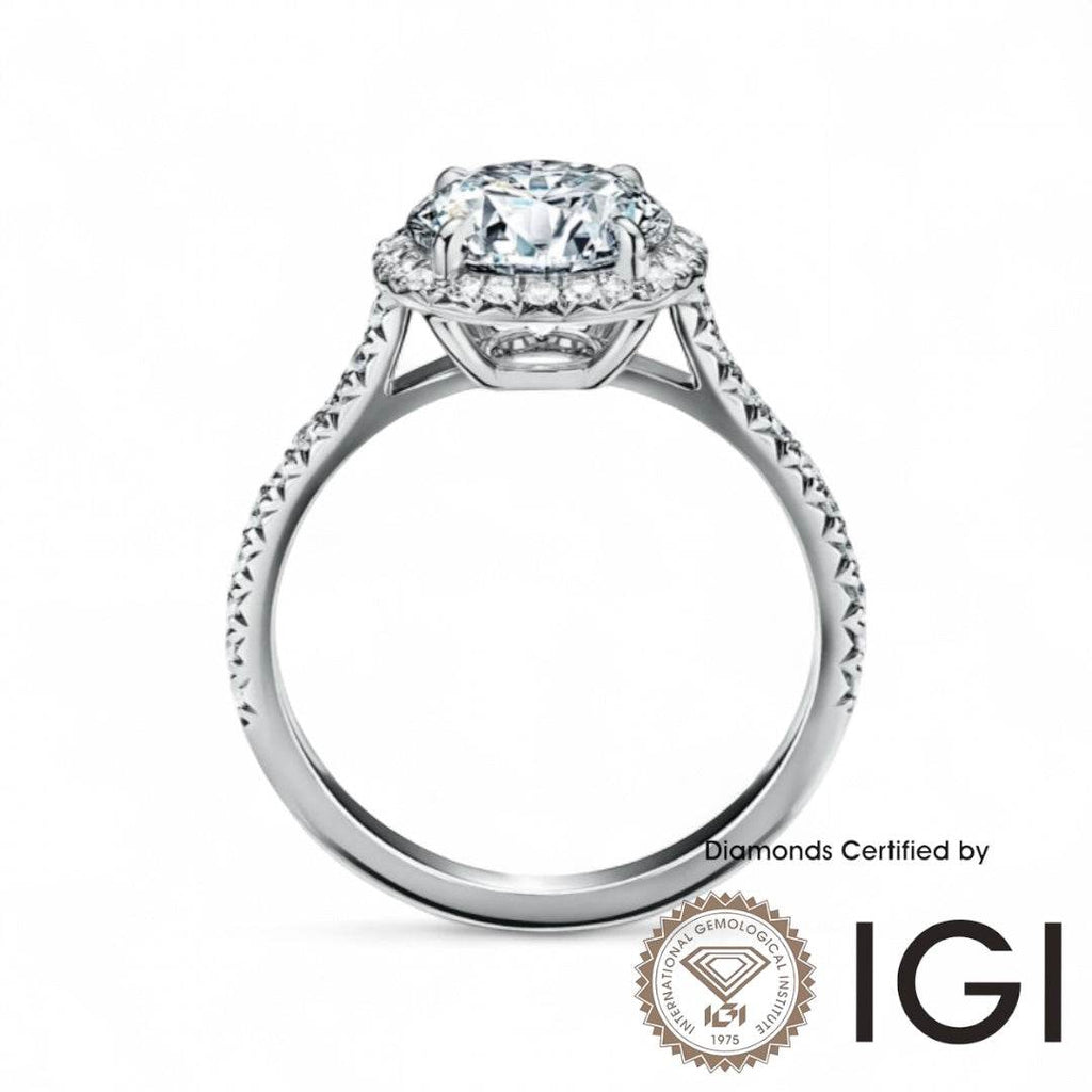 ASH012 Halo Lab Grown Diamond Ring D VVS1 VVS2 3EX IGI Certified - Madison Avenue Diamond