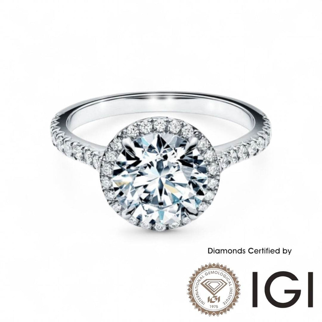 ASH012 Halo Lab Grown Diamond Ring D VVS1 VVS2 3EX IGI Certified - Madison Avenue Diamond