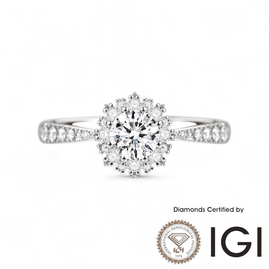 ASH013 Halo Lab Grown Diamond Ring D VVS1 VVS2 3EX IGI Certified - Madison Avenue Diamond
