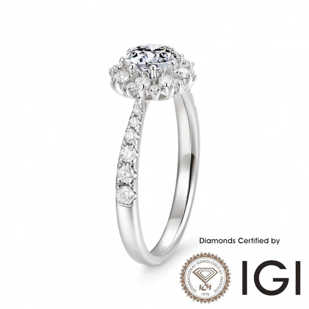 ASH013 Halo Lab Grown Diamond Ring D VVS1 VVS2 3EX IGI Certified - Madison Avenue Diamond