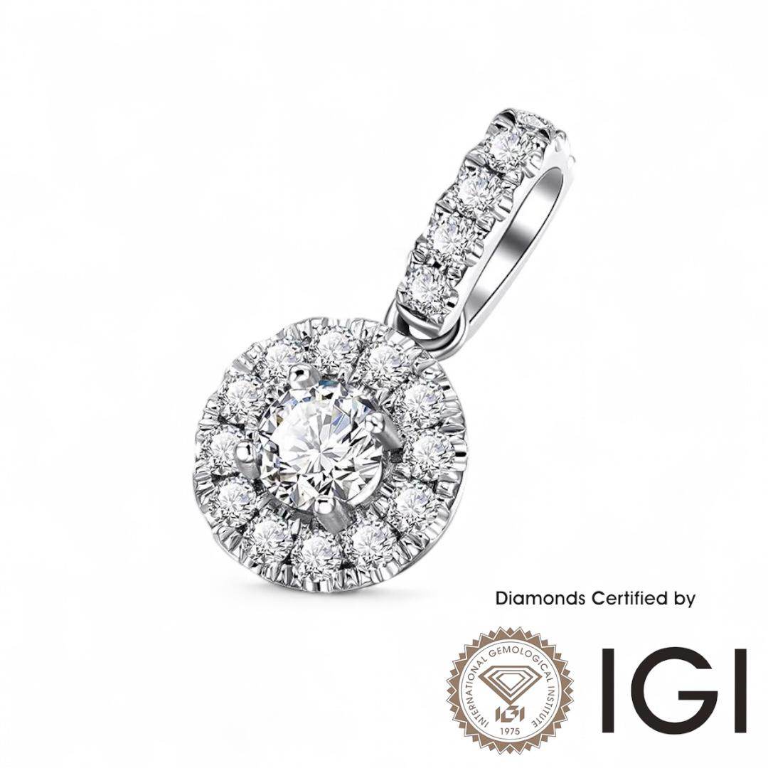 ASH031 Halo Lab Grown Diamond Pendant D VVS1 VVS2 3EX IGI Certified - Madison Avenue Diamond