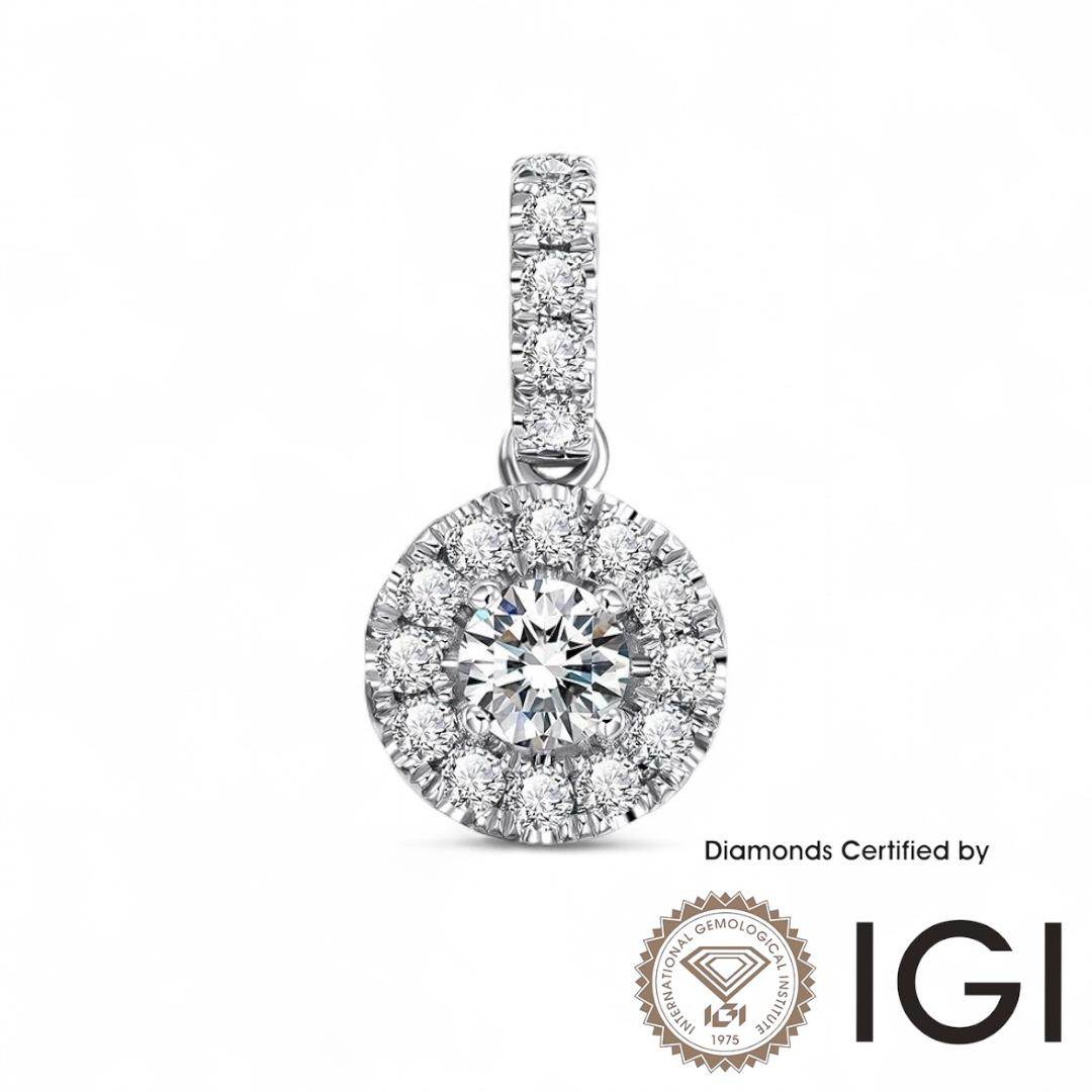 ASH031 Halo Lab Grown Diamond Pendant D VVS1 VVS2 3EX IGI Certified - Madison Avenue Diamond