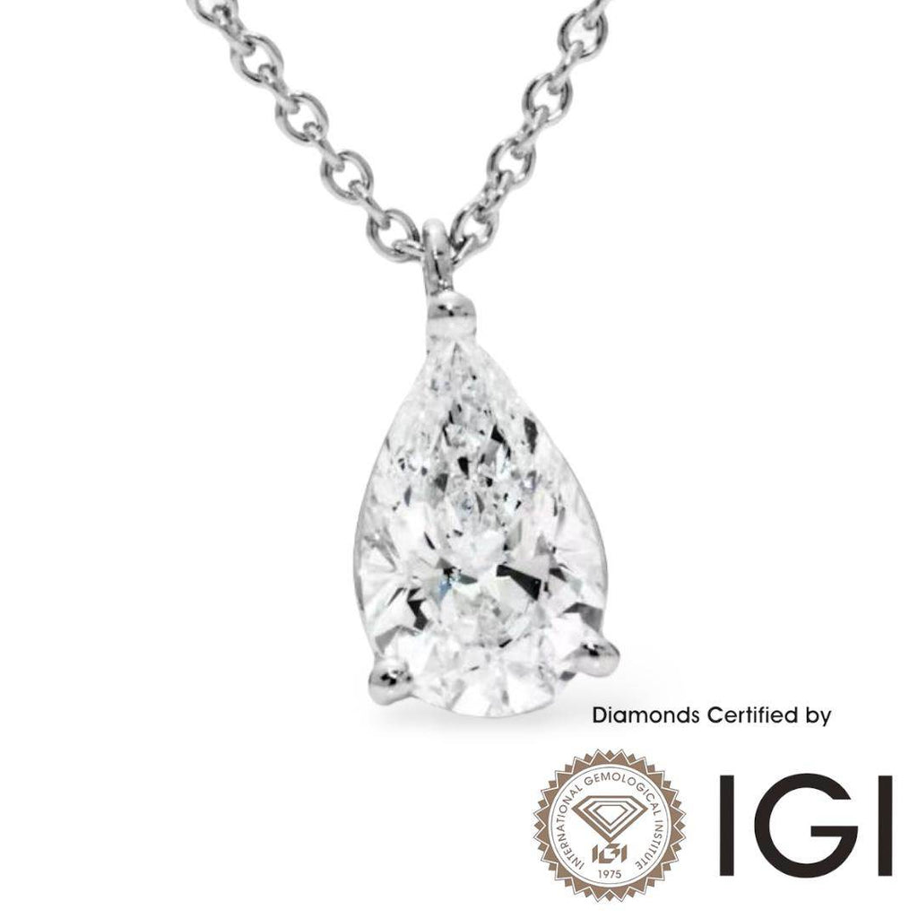 ASH033 Pear Lab Grown Diamond Pendant D VVS1 VVS2 2EX IGI Certified - Madison Avenue Diamond