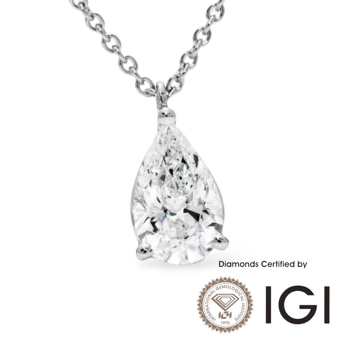 ASH033 Pear Lab Grown Diamond Pendant D VVS1 VVS2 2EX IGI Certified - Madison Avenue Diamond