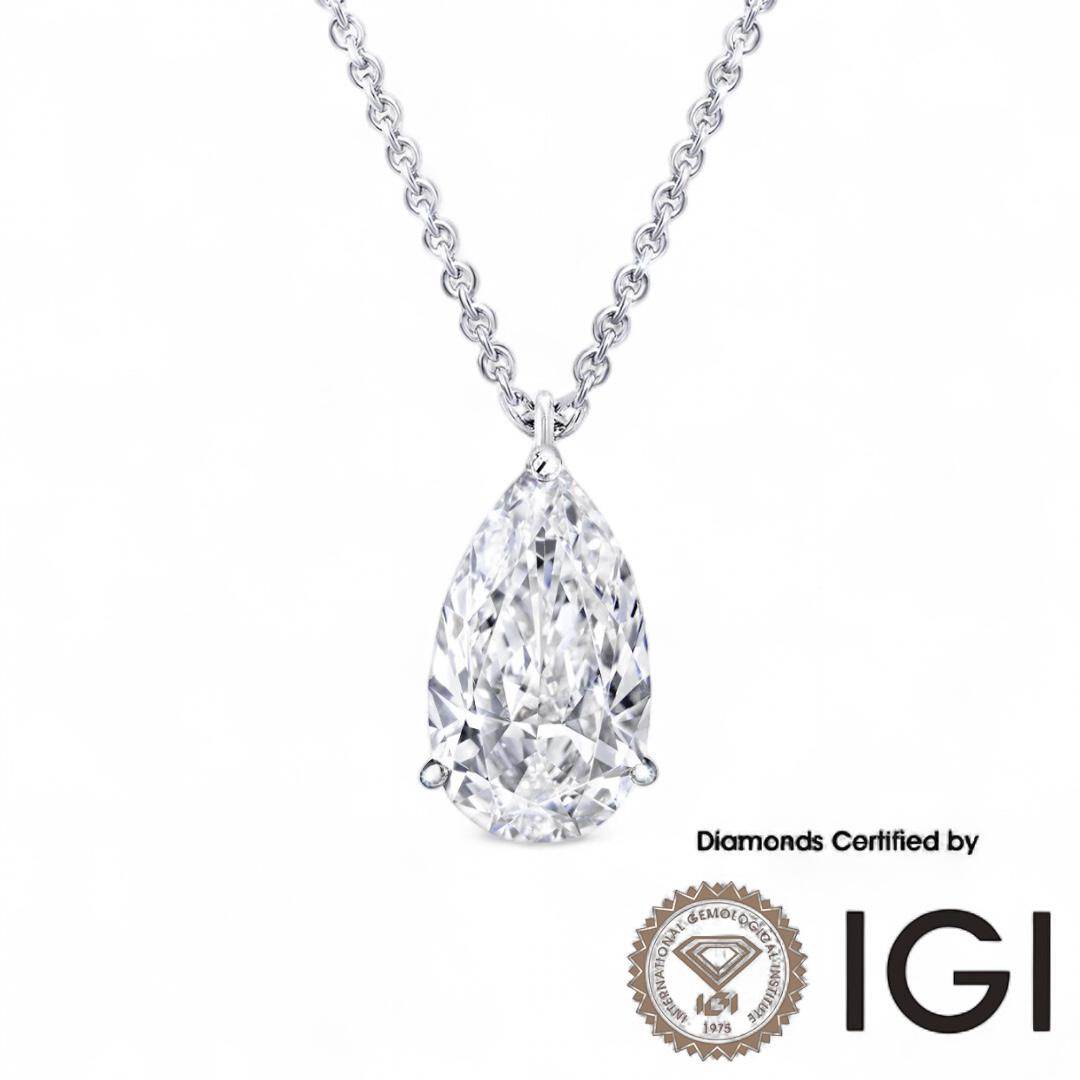ASH033 Pear Lab Grown Diamond Pendant D VVS1 VVS2 2EX IGI Certified - Madison Avenue Diamond