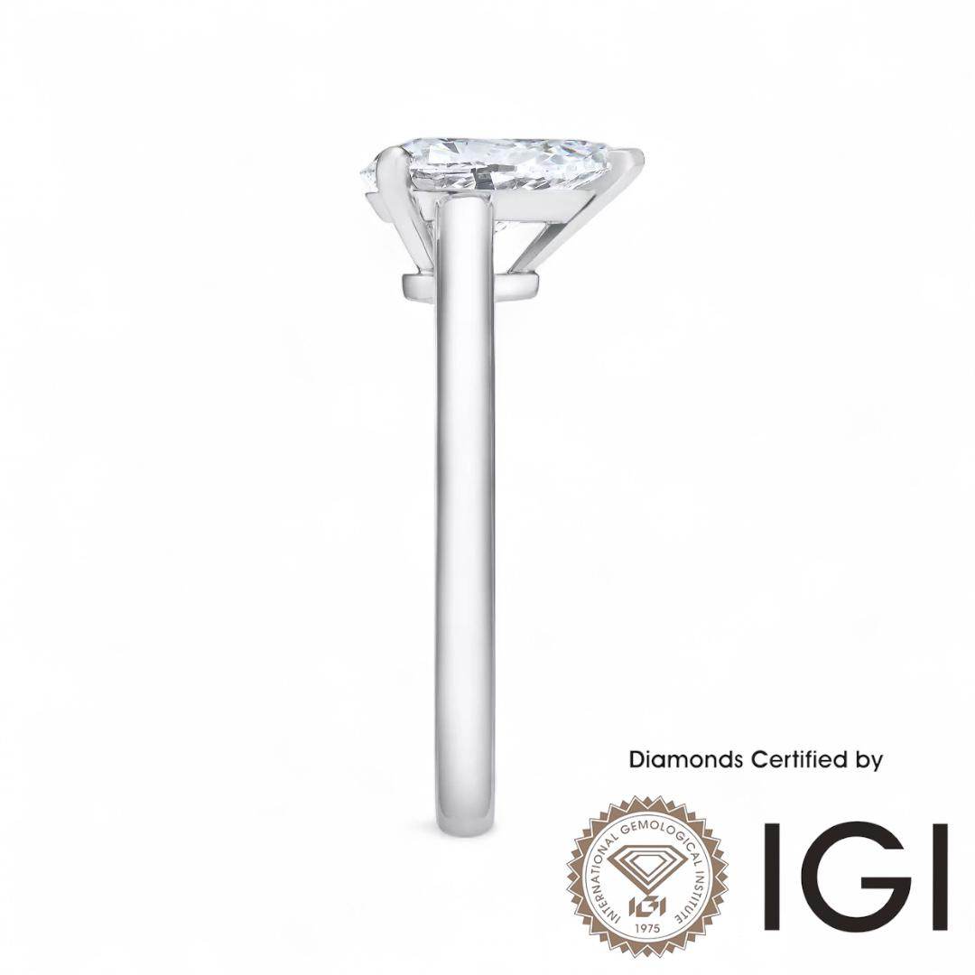 ASH038 Pear Solitaire Lab Grown Diamond Ring D VVS1 VVS2 2EX IGI Cert - Madison Avenue Diamond