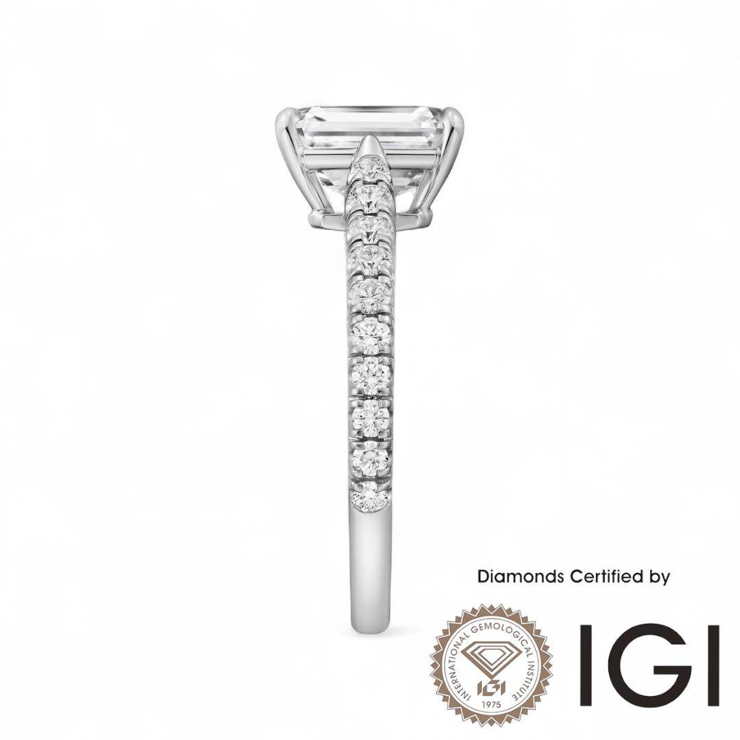 ASH039 Pear Shape Lab Grown Diamond Sidestone Ring D VVS1 VVS2 2EX IGI Certified - Madison Avenue Diamond