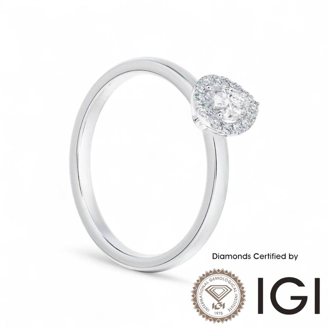 ASH040 Pear Halo Lab Grown Diamond Ring D VVS1 VVS2 2EX IGI Certified - Madison Avenue Diamond