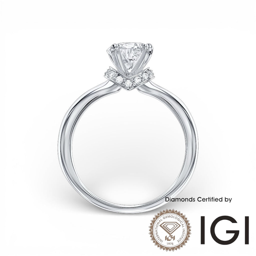ASH074 Sidestone Lab Grown Diamond Ring 18K D VVS1 VVS2 3EX IGI Certified