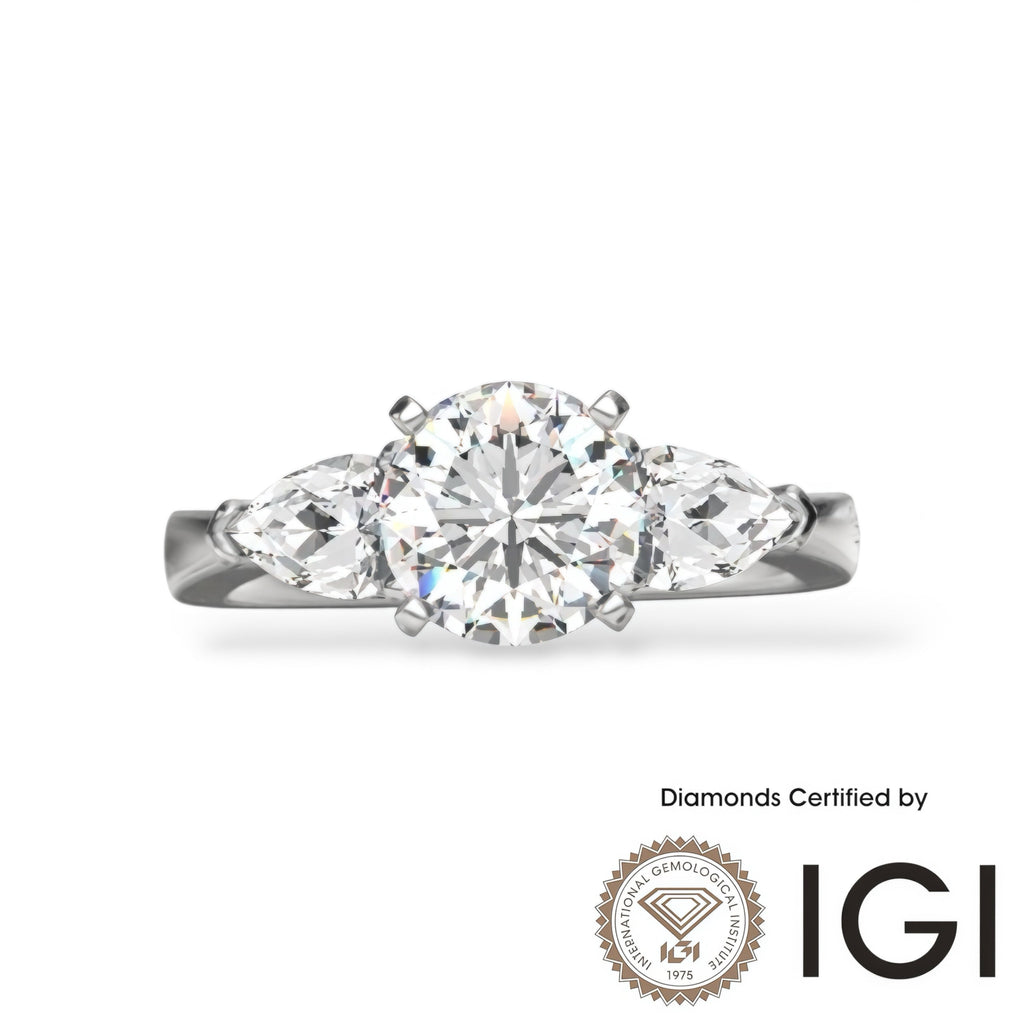 ASH078 Sidestone Lab Grown Diamond Ring 18K D VVS1 VVS2 3EX IGI Certified