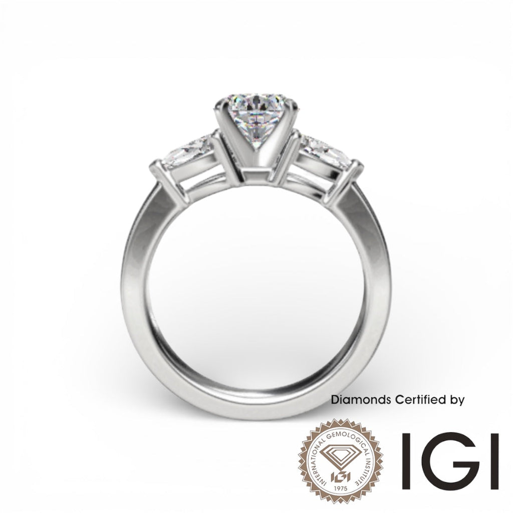ASH078 Sidestone Lab Grown Diamond Ring 9K D VVS1 VVS2 3EX IGI Certified