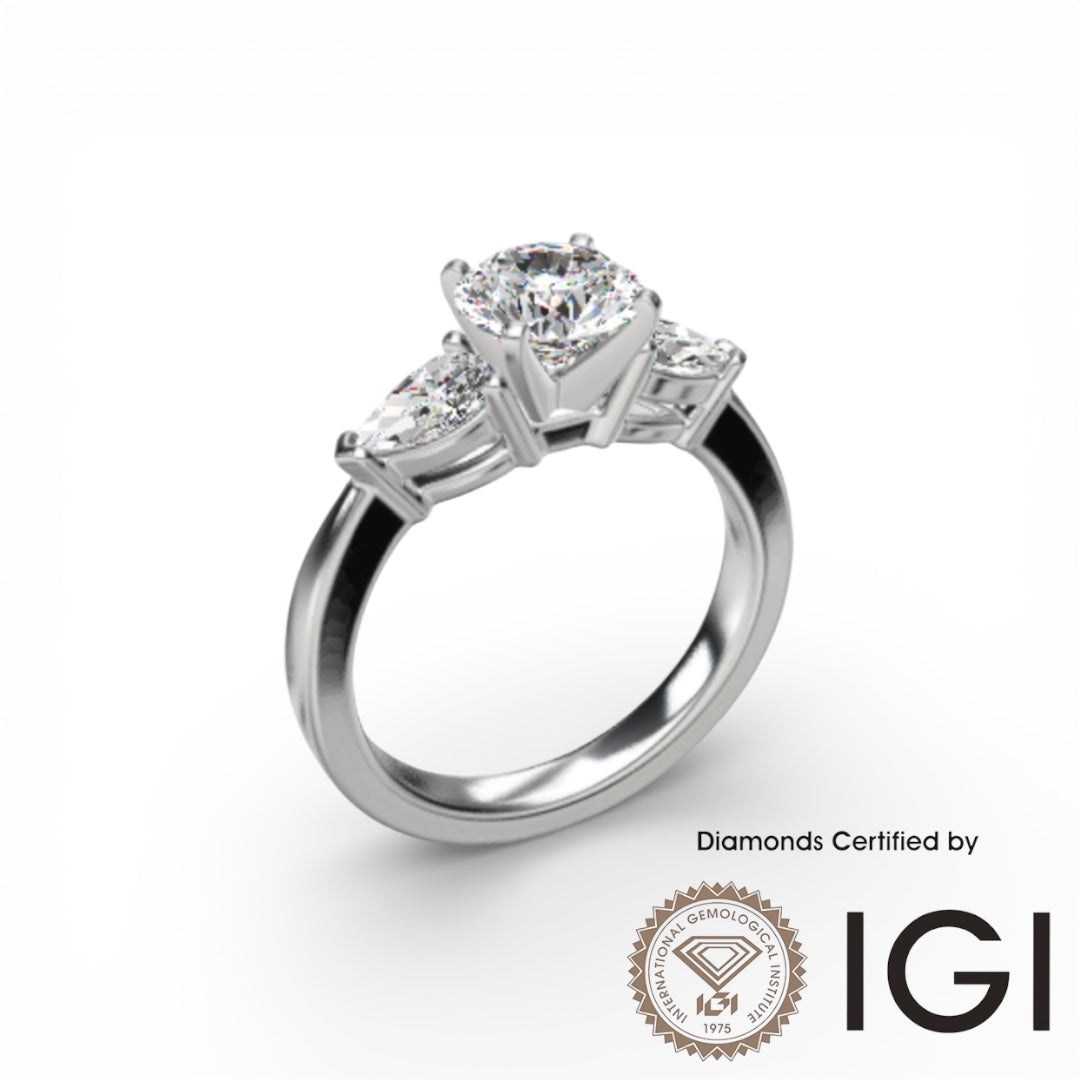 ASH078 Sidestone Lab Grown Diamond Ring 9K D VVS1 VVS2 3EX IGI Certified