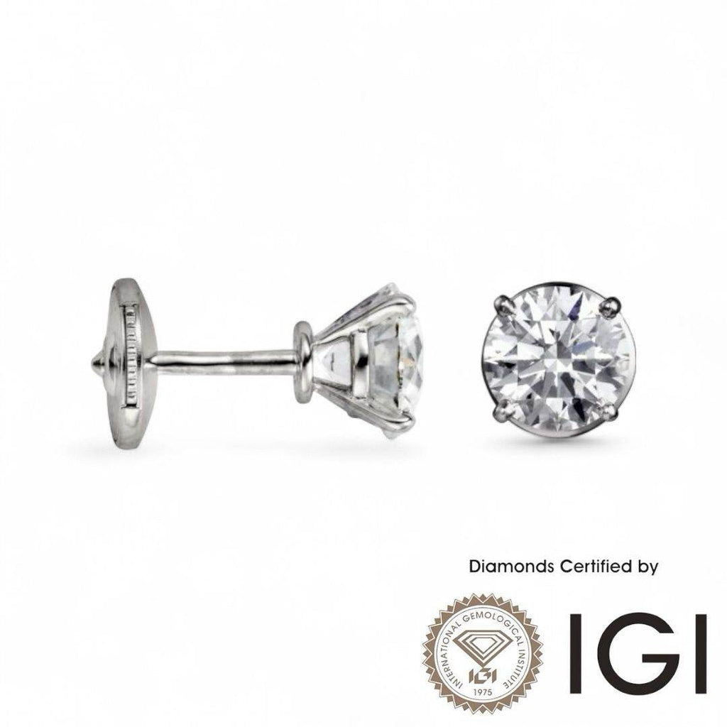 ASH036 Solitaire . Lab-Grown Diamond . Earring, D, VVS1, VVS2, 3EX, IGI Cert - Madison Avenue Diamond