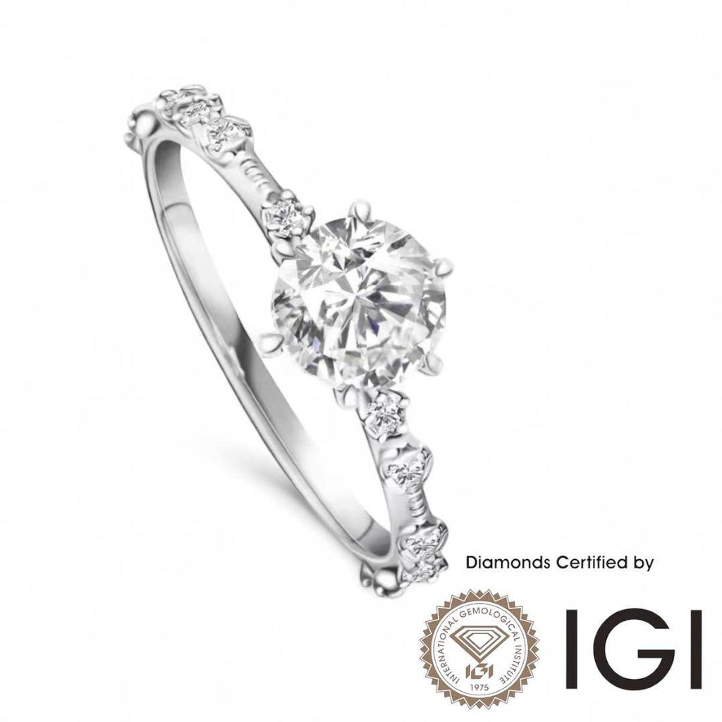 ASH048 Sidestone Lab Grown Diamond Ring D VVS1 VVS2 3EX IGI Certified - Madison Avenue Diamond
