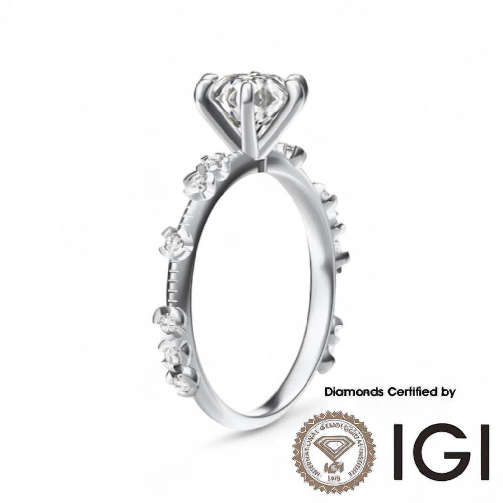 ASH048 Sidestone Lab Grown Diamond Ring D VVS1 VVS2 3EX IGI Certified - Madison Avenue Diamond